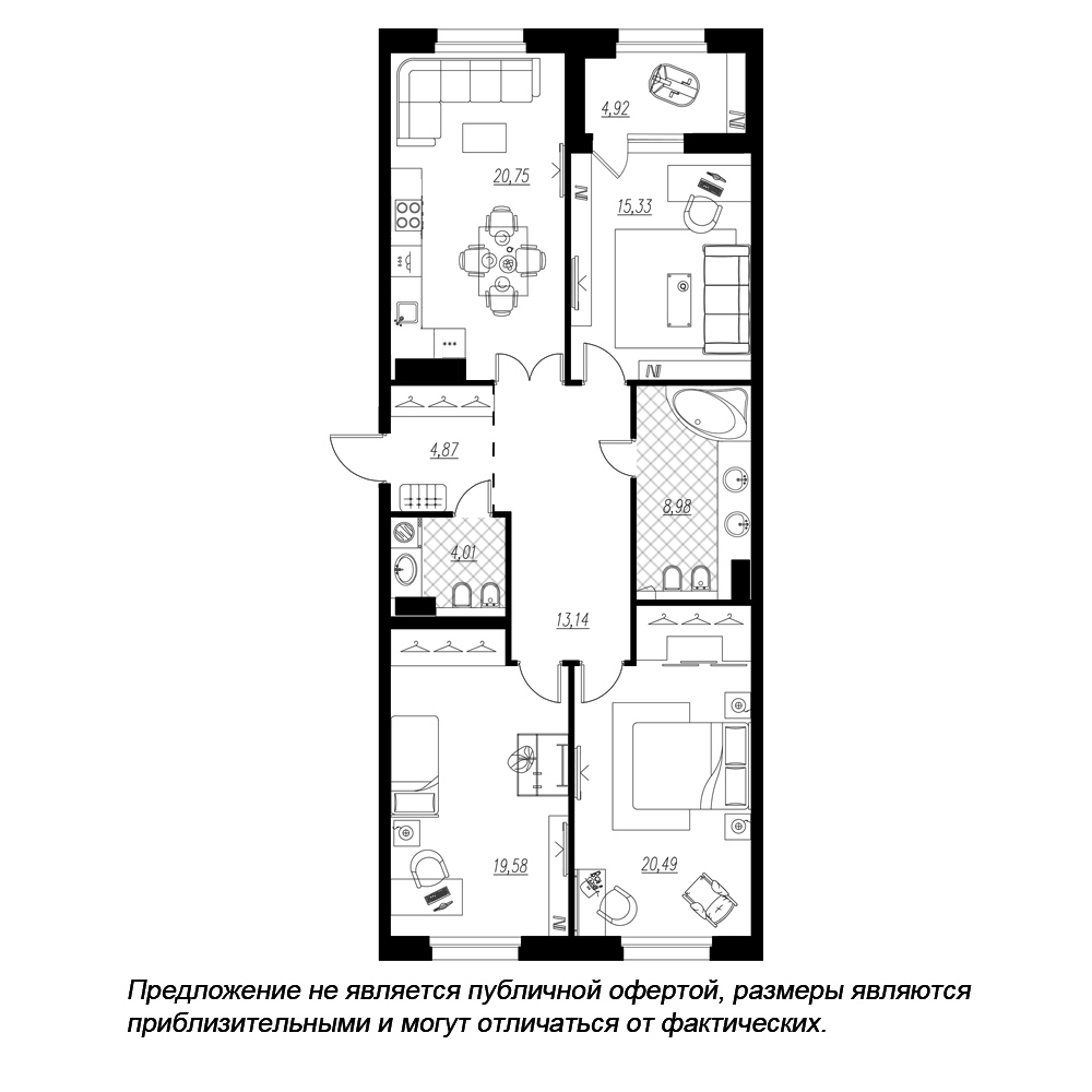3-комнатная, 110 м² — ЖК ЖК Петровская доминанта