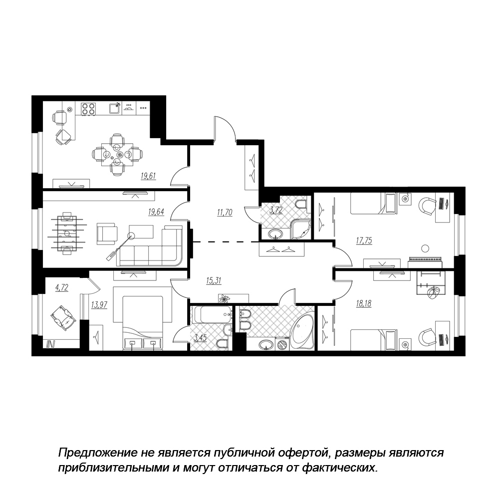 4-комнатная, 132 м² — ЖК ЖК Петровская доминанта