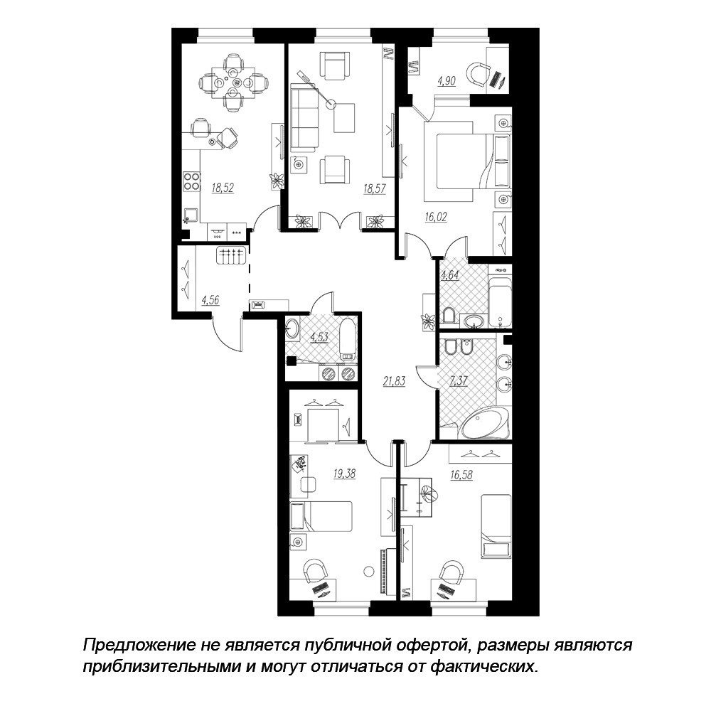 4-комнатная, 134 м² — ЖК ЖК Петровская доминанта