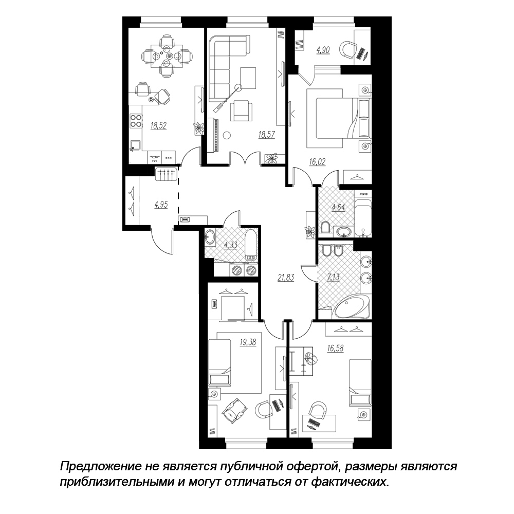 4-комнатная, 134 м² — ЖК ЖК Петровская доминанта
