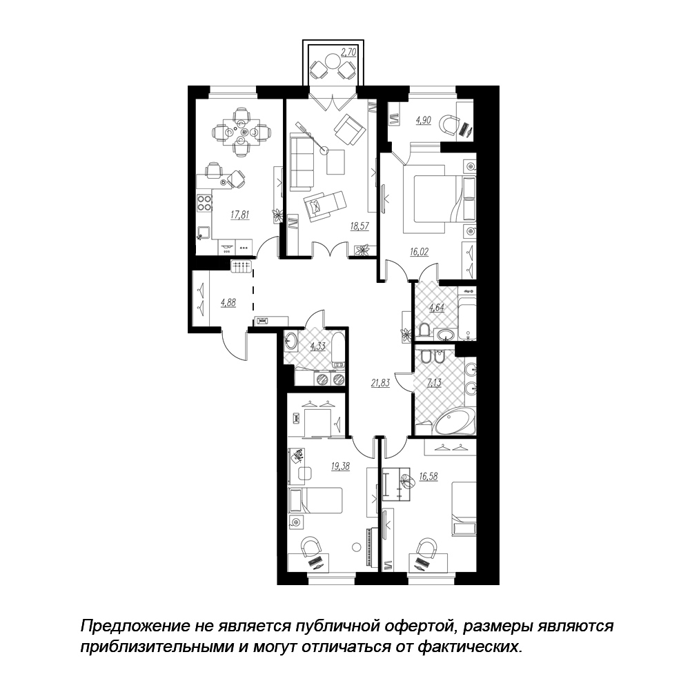 4-комнатная, 134 м² — ЖК ЖК Петровская доминанта