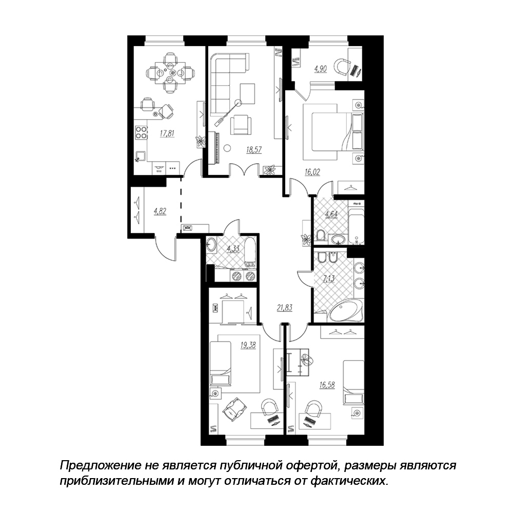 4-комнатная, 134 м² — ЖК ЖК Петровская доминанта