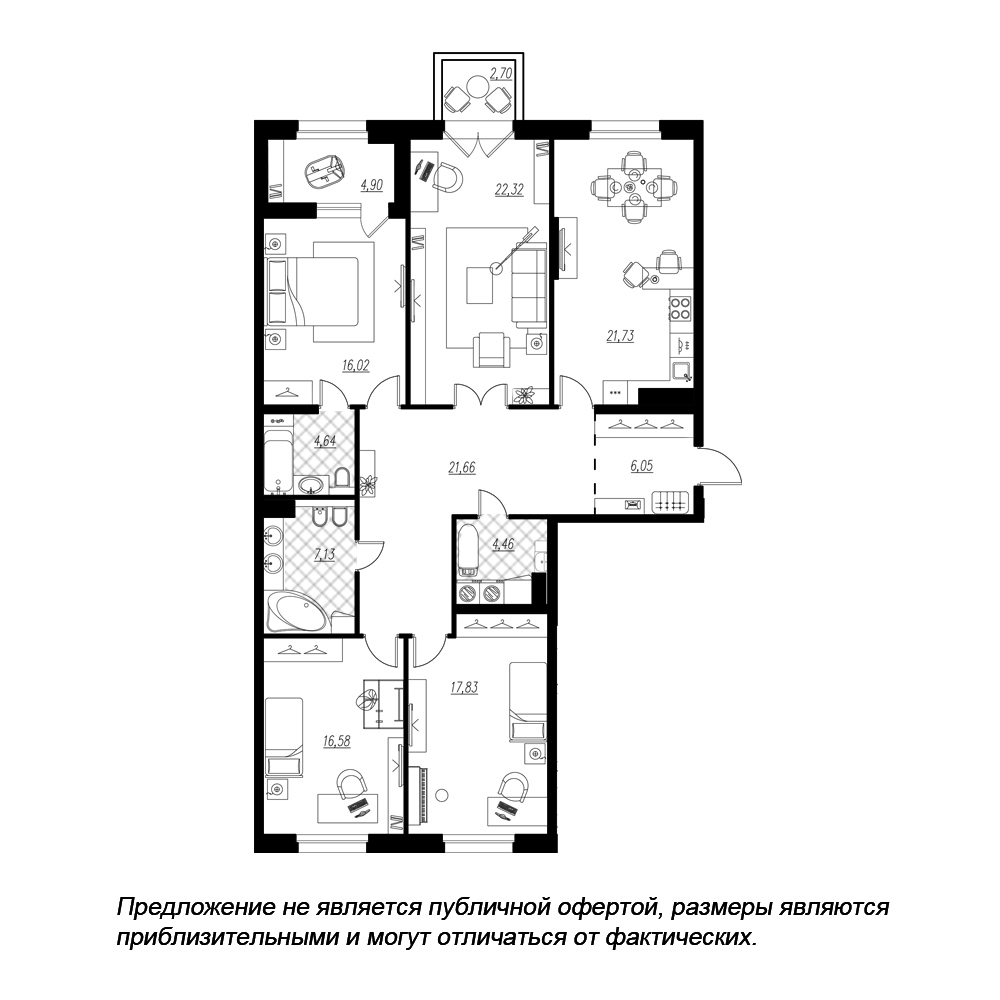 4-комнатная, 142 м² — ЖК ЖК Петровская доминанта