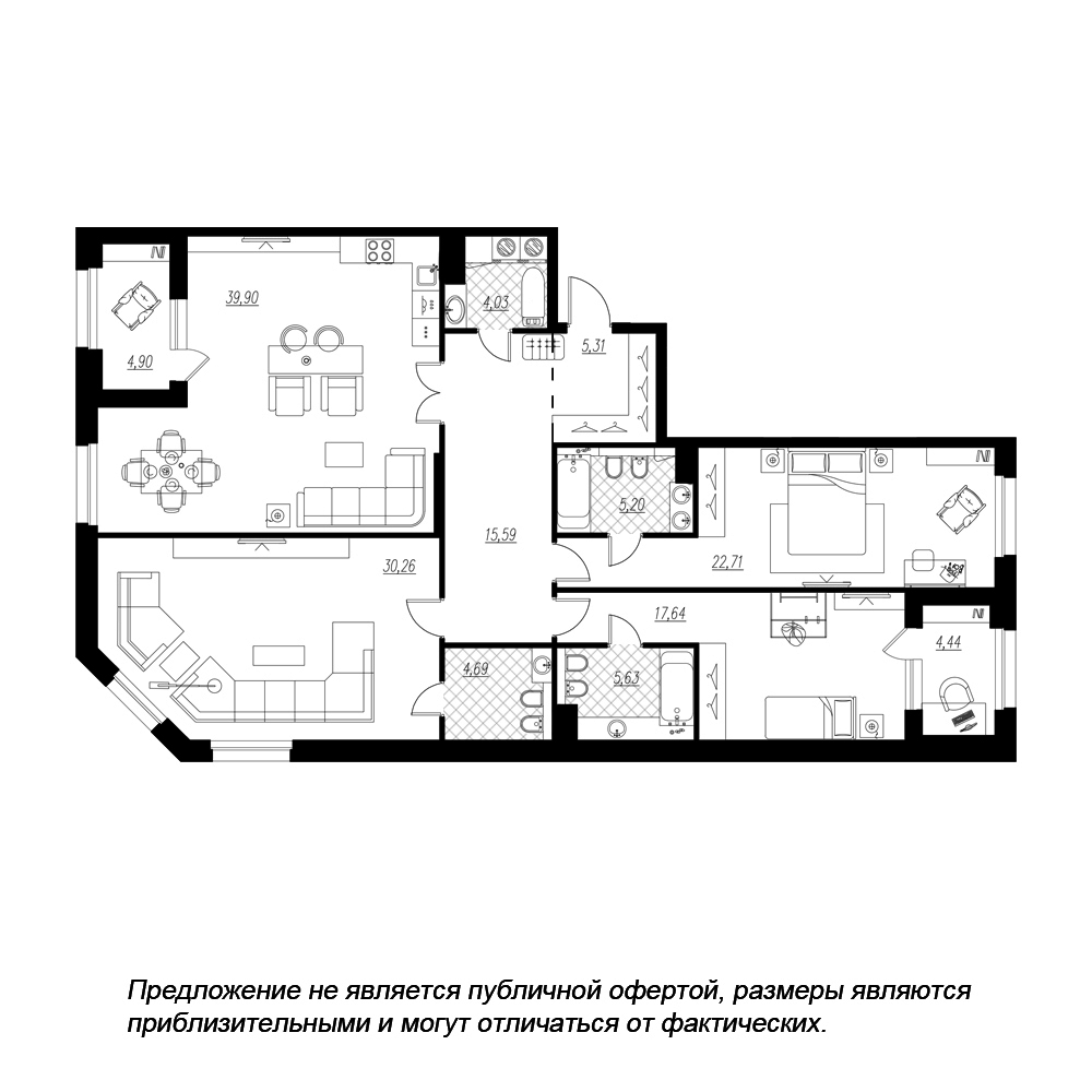 3-комнатная, 156 м² — ЖК ЖК Петровская доминанта