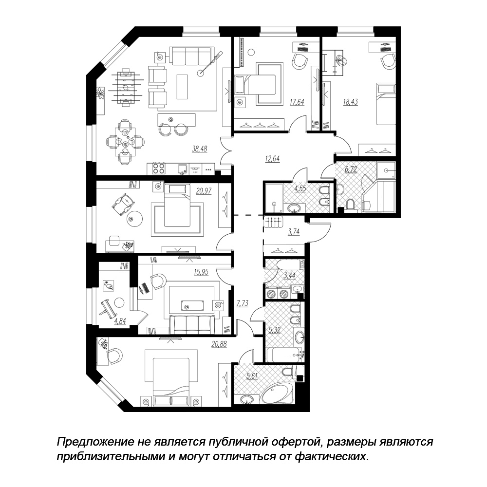5-комнатная, 185 м² — ЖК ЖК Петровская доминанта