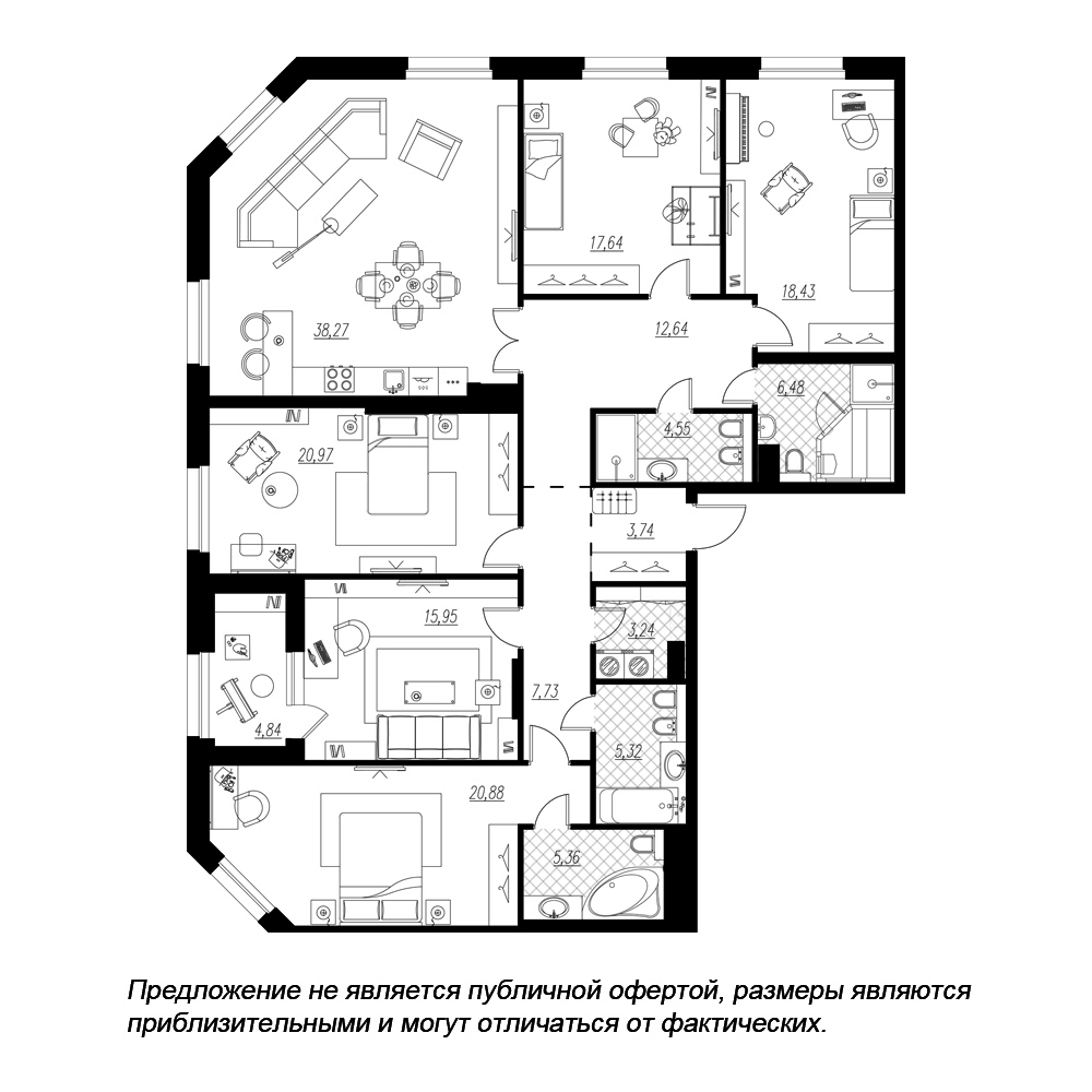 5-комнатная, 184 м² — ЖК ЖК Петровская доминанта