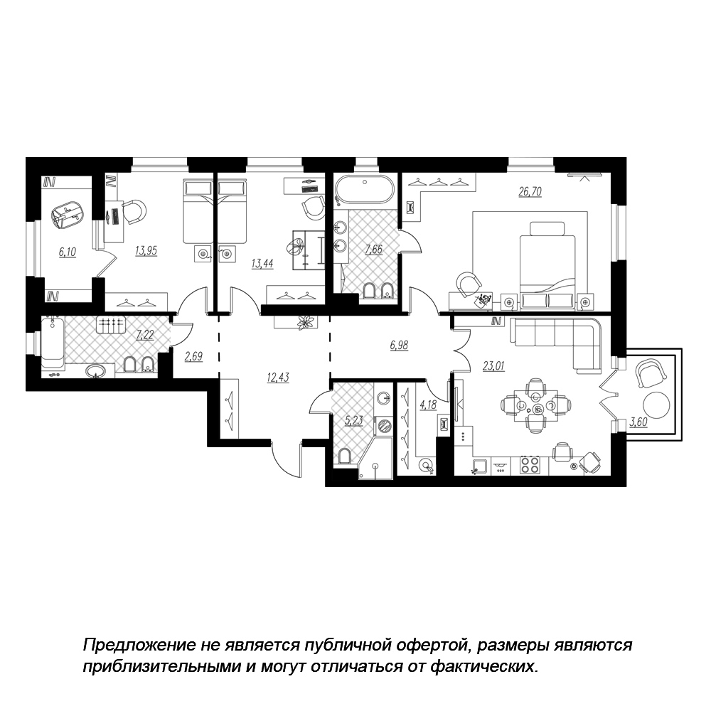 3-комнатная, 128 м² — ЖК ЖК Петровская доминанта