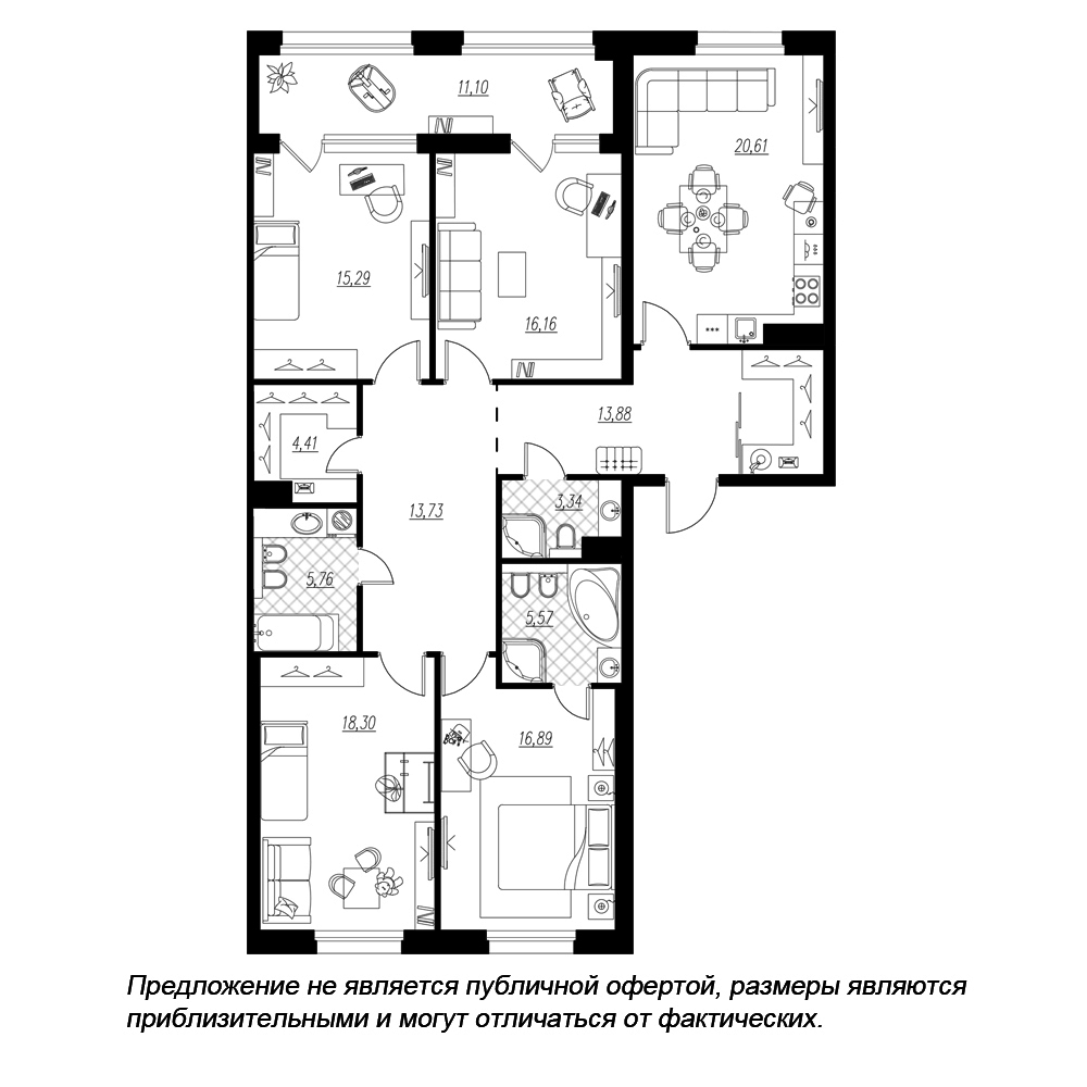 4-комнатная, 139 м² — ЖК ЖК Петровская доминанта