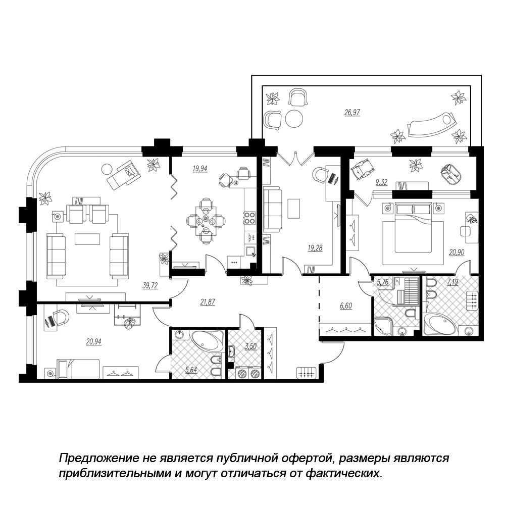 4-комнатная, 184 м² — ЖК ЖК Петровская доминанта