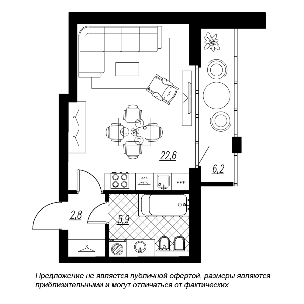 Студия, 34 м² — ЖК ЖК Эталон на Неве