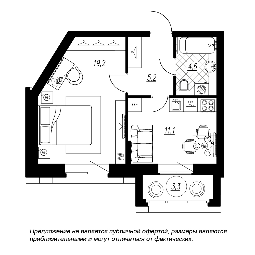 1-комнатная, 42 м² — ЖК ЖК Эталон на Неве