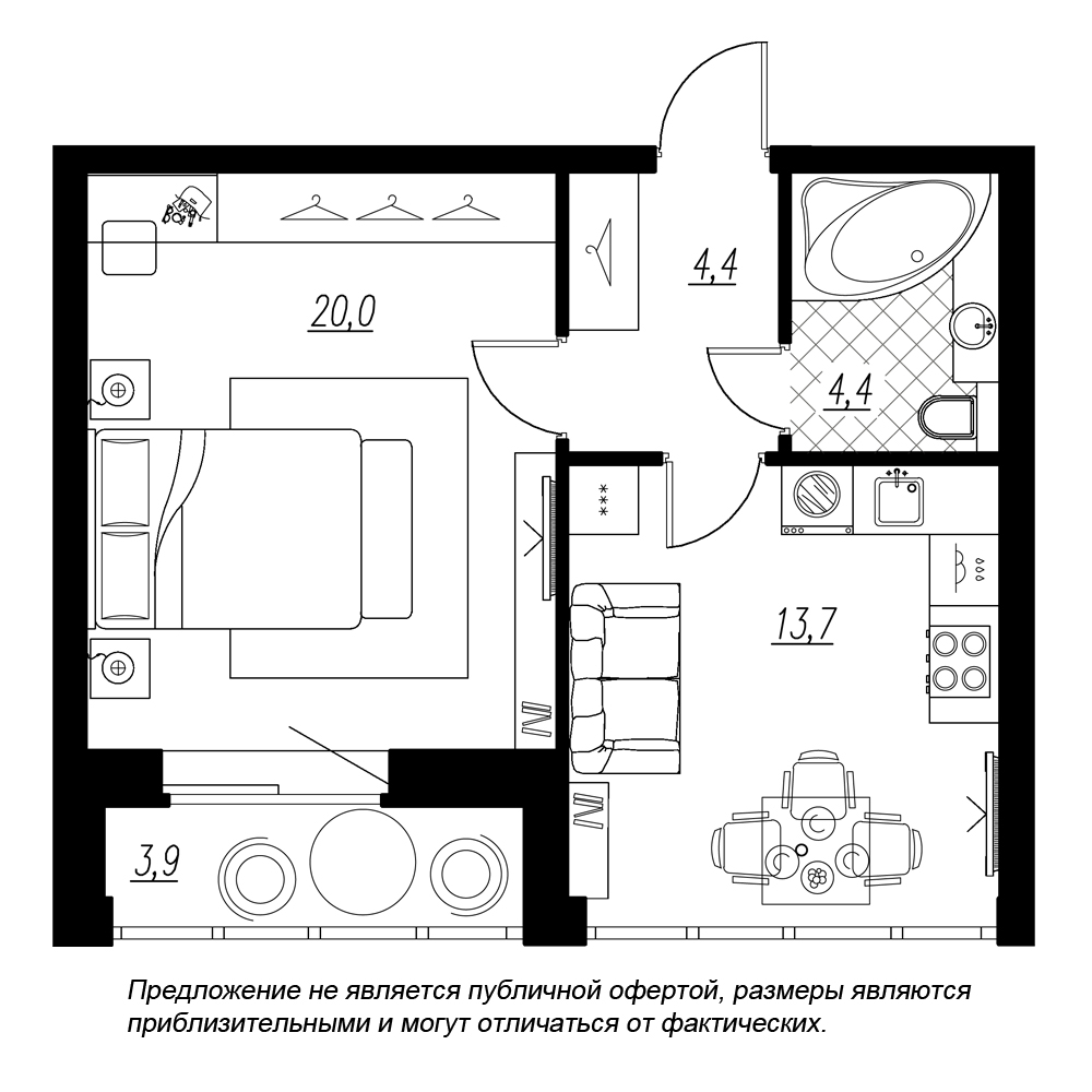 1-комнатная, 45 м² — ЖК ЖК Эталон на Неве