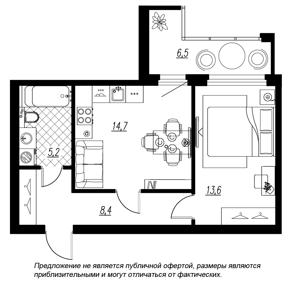 1-комнатная, 45 м² — ЖК ЖК Эталон на Неве