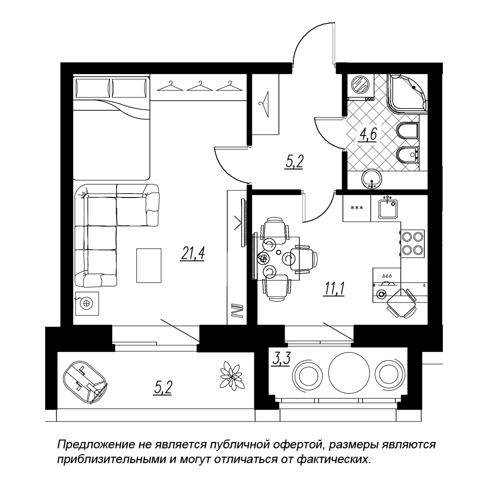 1-комнатная, 47 м² — ЖК ЖК Эталон на Неве