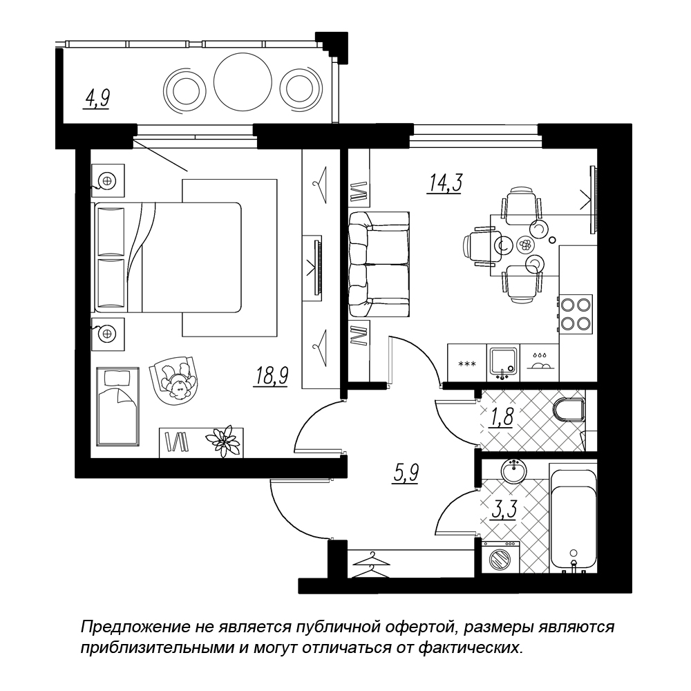 1-комнатная, 46 м² — ЖК ЖК Эталон на Неве