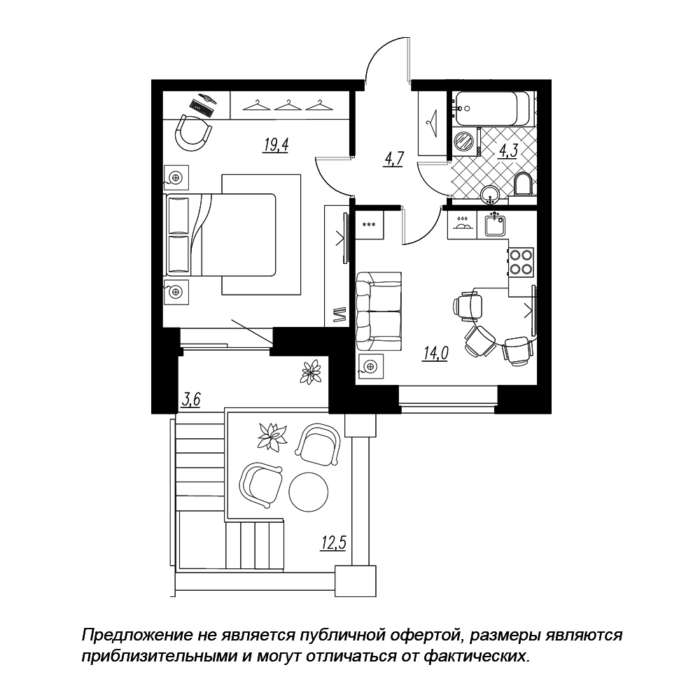 1-комнатная, 48 м² — ЖК ЖК Эталон на Неве
