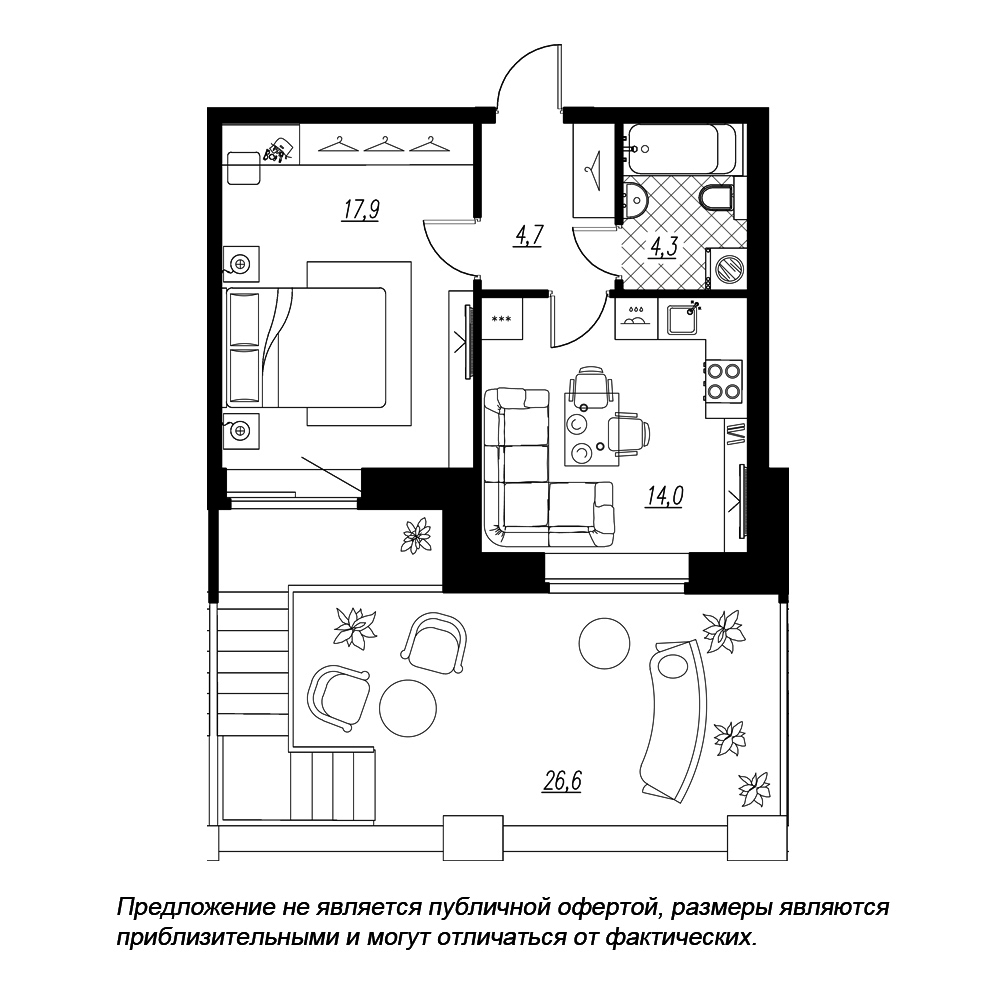 1-комнатная, 51 м² — ЖК ЖК Эталон на Неве