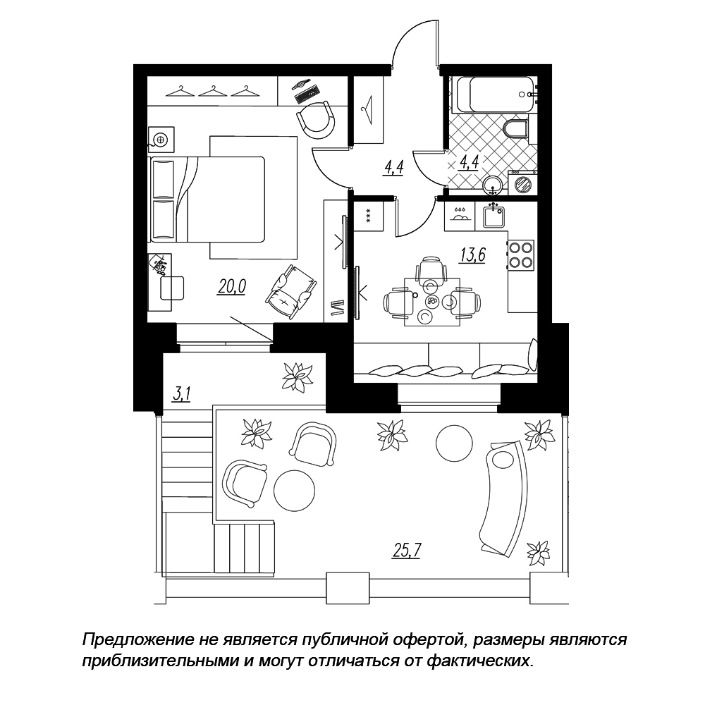 1-комнатная, 52 м² — ЖК ЖК Эталон на Неве