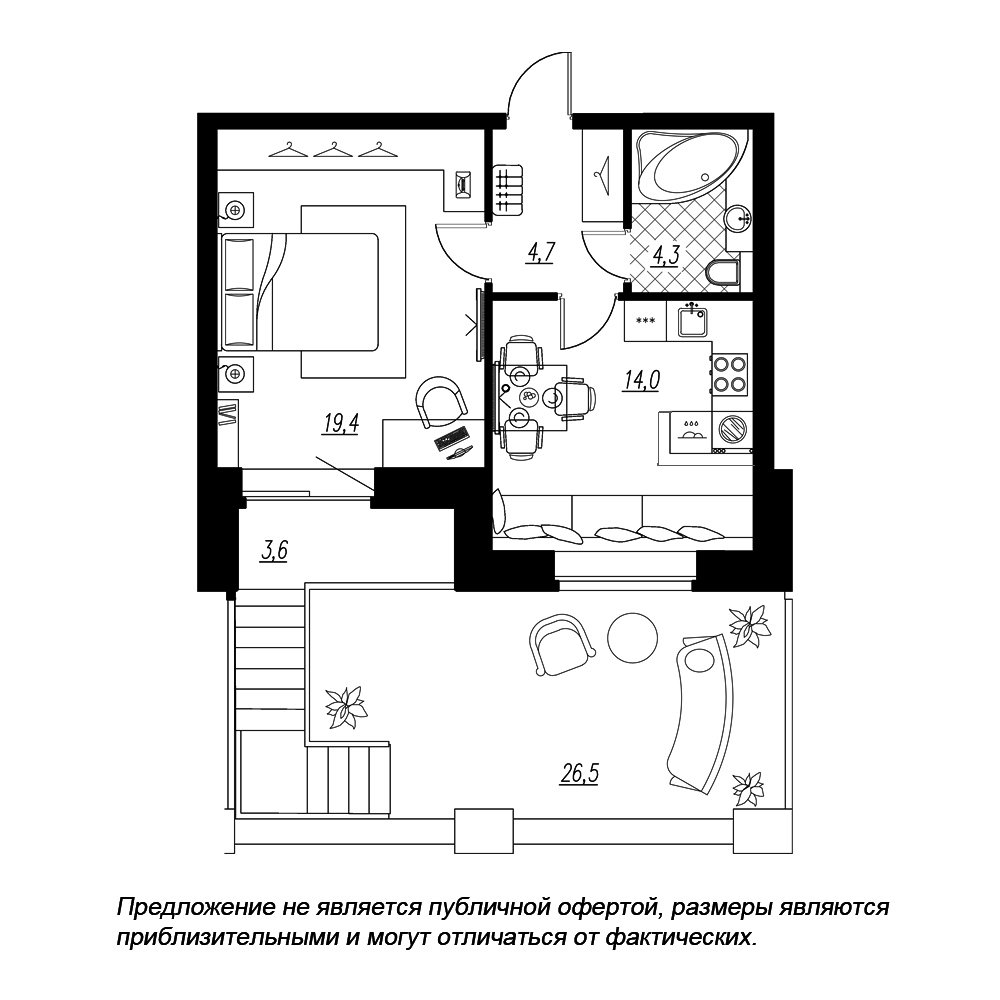 1-комнатная, 52 м² — ЖК ЖК Эталон на Неве