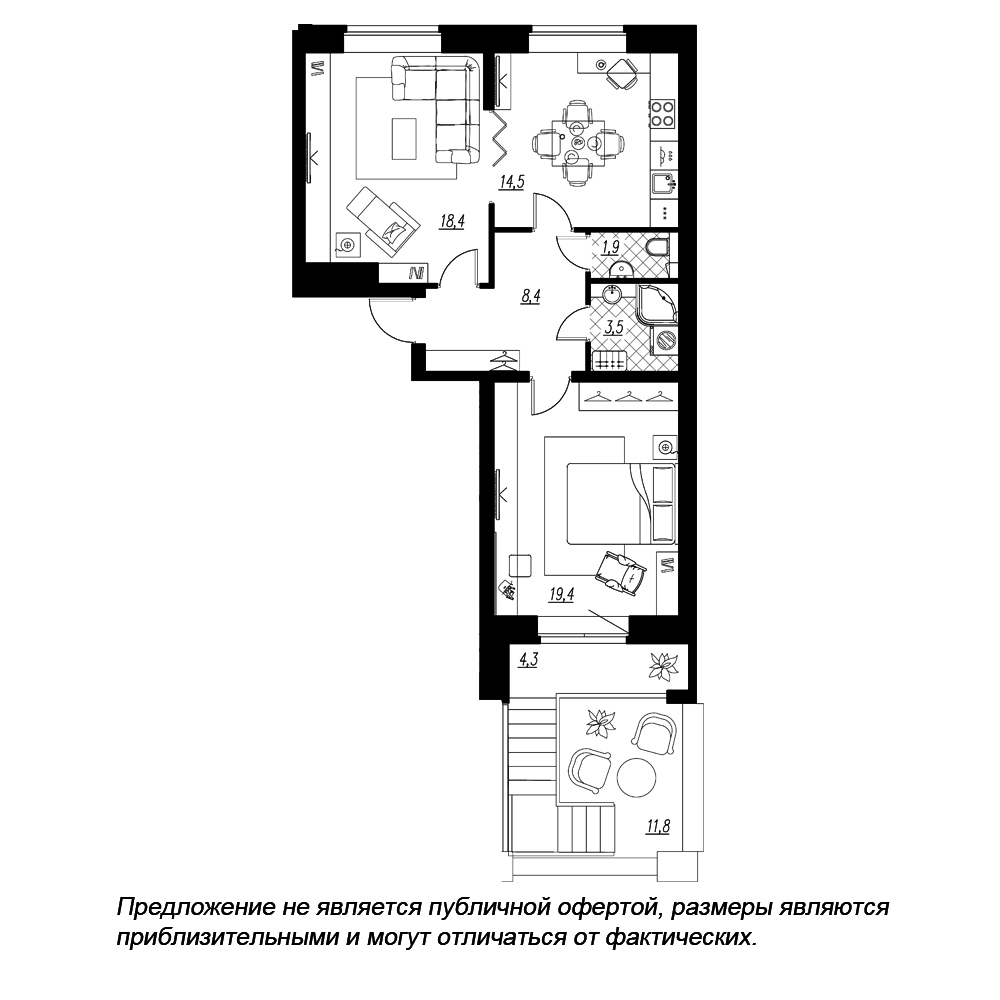 2-комнатная, 72 м² — ЖК ЖК Эталон на Неве