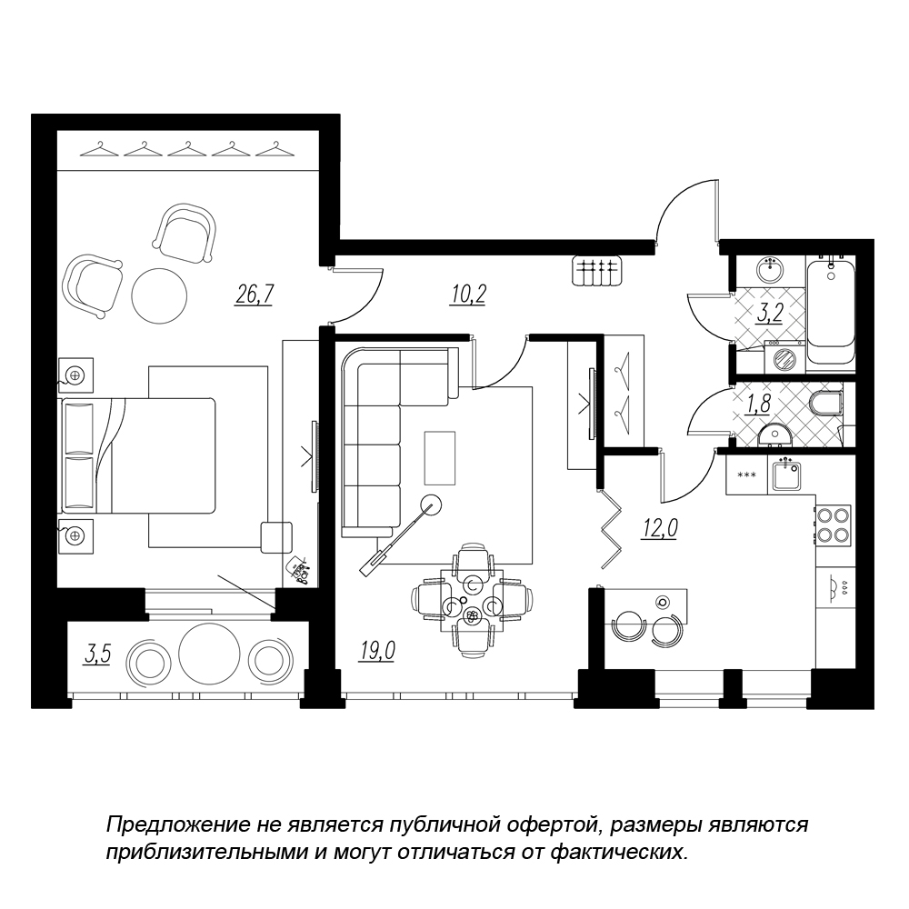 2-комнатная, 75 м² — ЖК ЖК Эталон на Неве