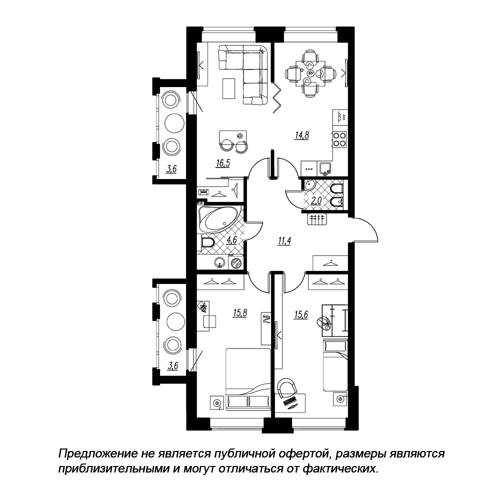 3-комнатная, 84 м² — ЖК ЖК Эталон на Неве