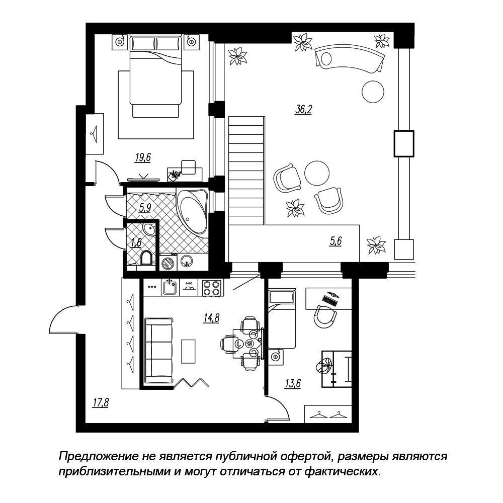 2-комнатная, 87 м² — ЖК ЖК Эталон на Неве
