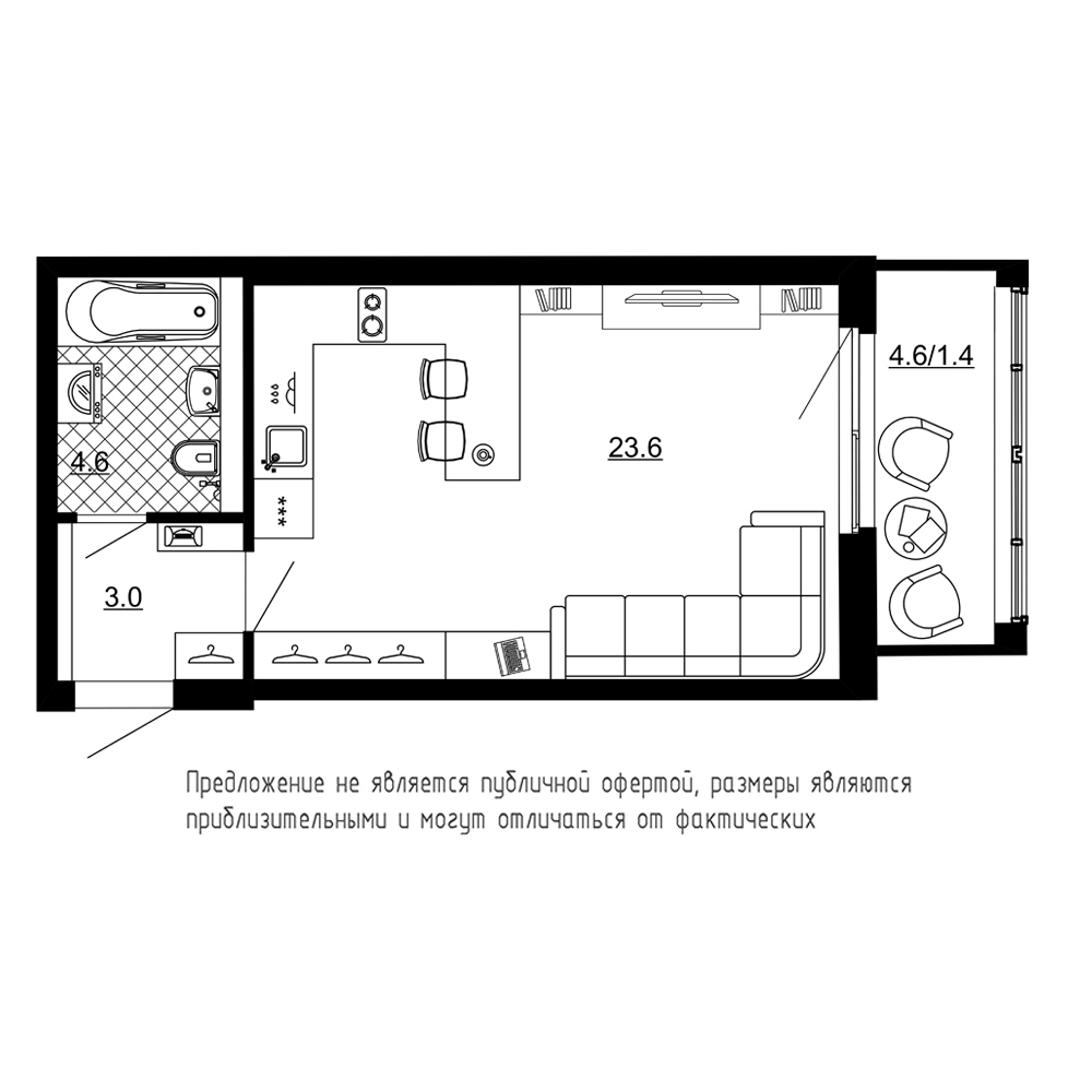 Студия, 33 м² — ЖК ЖК Эталон на Неве