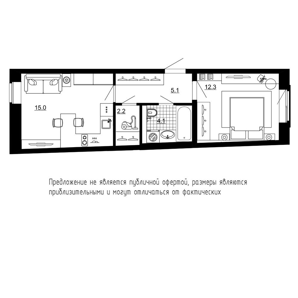 1-комнатная, 39 м² — ЖК ЖК Эталон на Неве