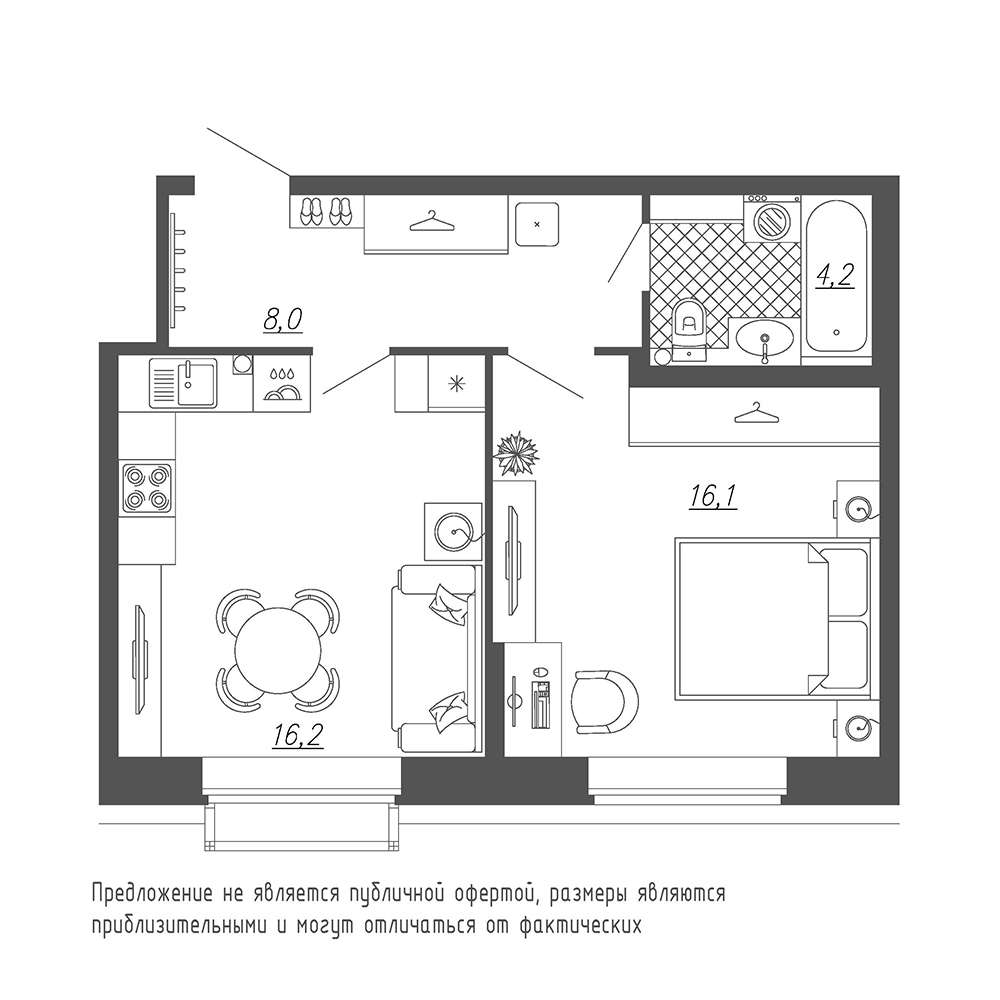 1-комнатная, 45 м² — ЖК ЖК Эталон на Неве