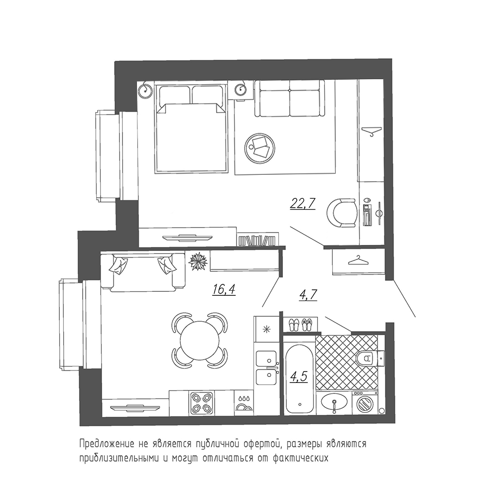 1-комнатная, 48 м² — ЖК ЖК Эталон на Неве