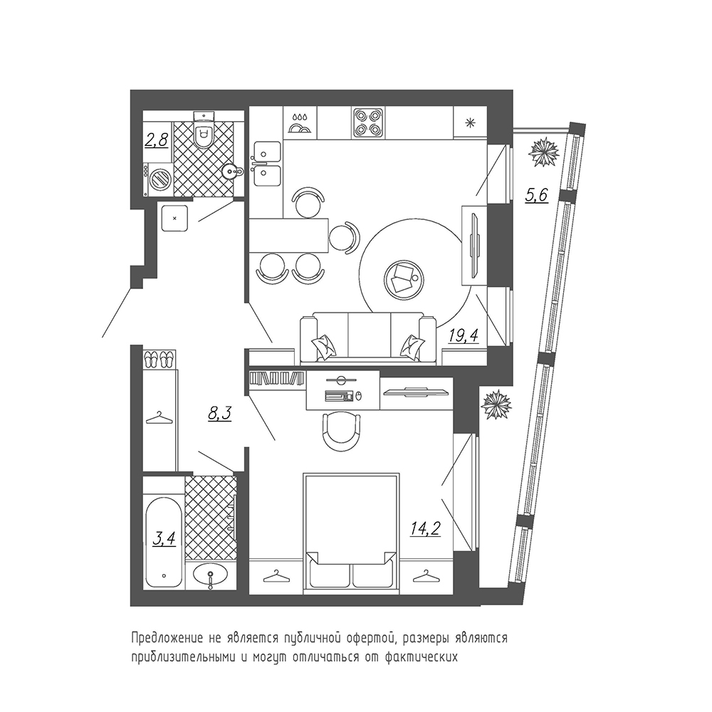 1-комнатная, 50 м² — ЖК ЖК Эталон на Неве