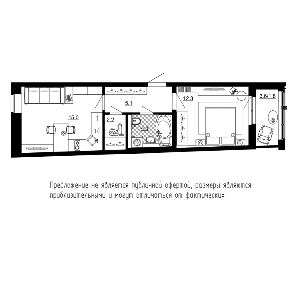 1-комнатная, 41 м² — ЖК ЖК Эталон на Неве