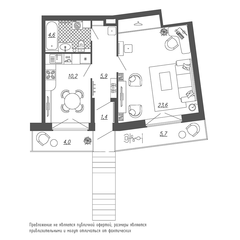1-комнатная, 49 м² — ЖК ЖК Эталон на Неве