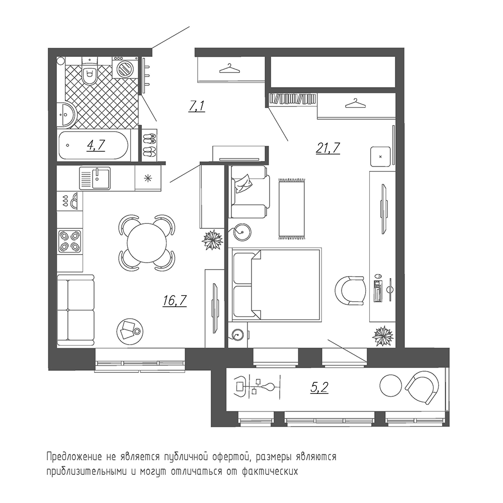 1-комнатная, 53 м² — ЖК ЖК Эталон на Неве