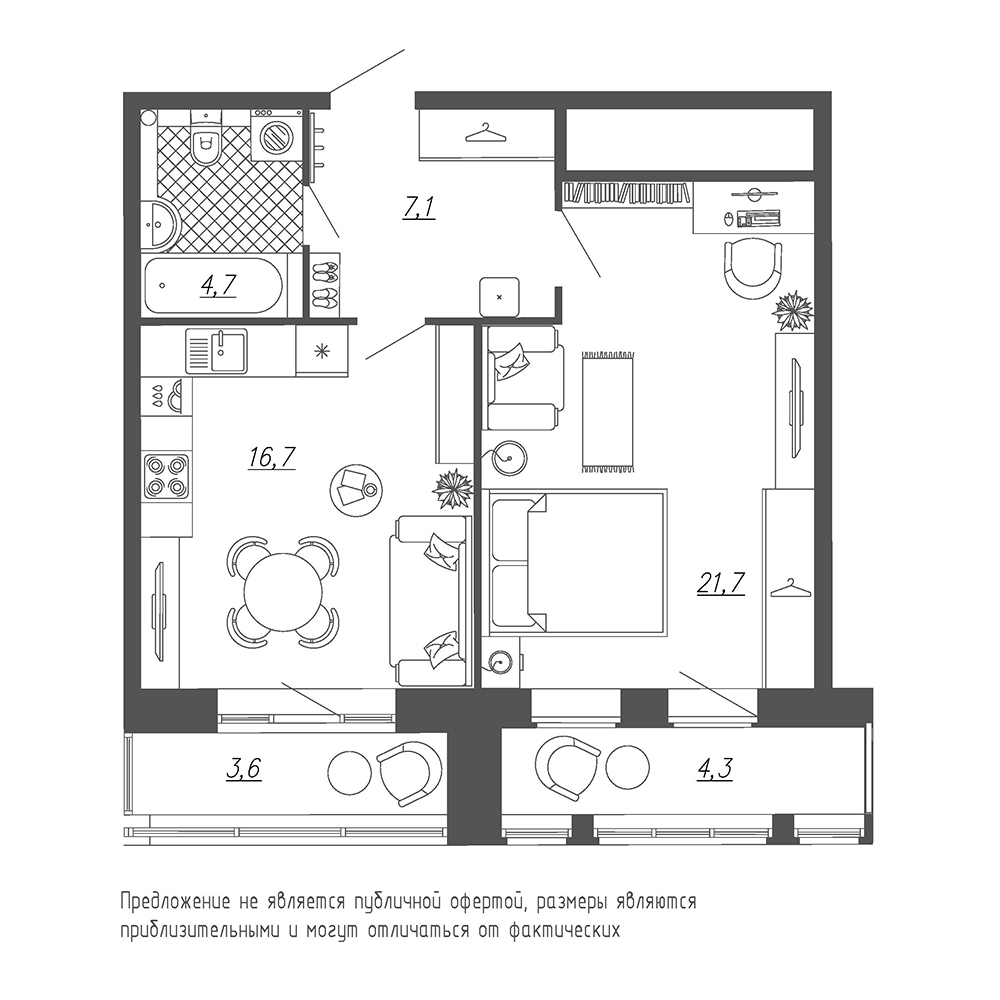 1-комнатная, 54 м² — ЖК ЖК Эталон на Неве