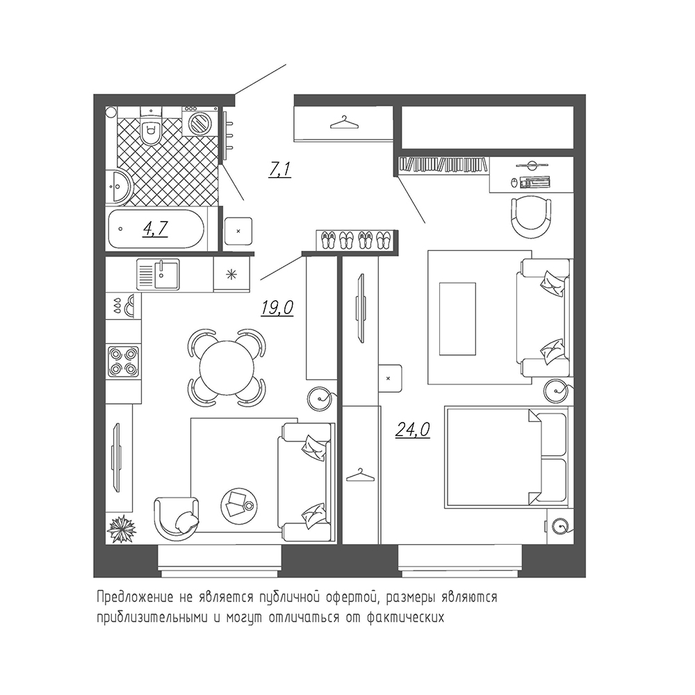 1-комнатная, 55 м² — ЖК ЖК Эталон на Неве