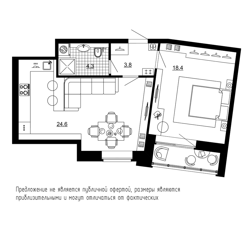 1-комнатная, 53 м² — ЖК ЖК Эталон на Неве