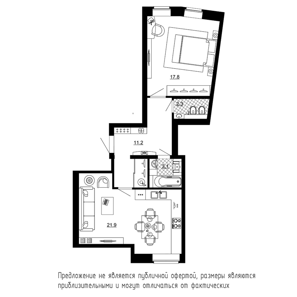 1-комнатная, 56 м² — ЖК ЖК Эталон на Неве