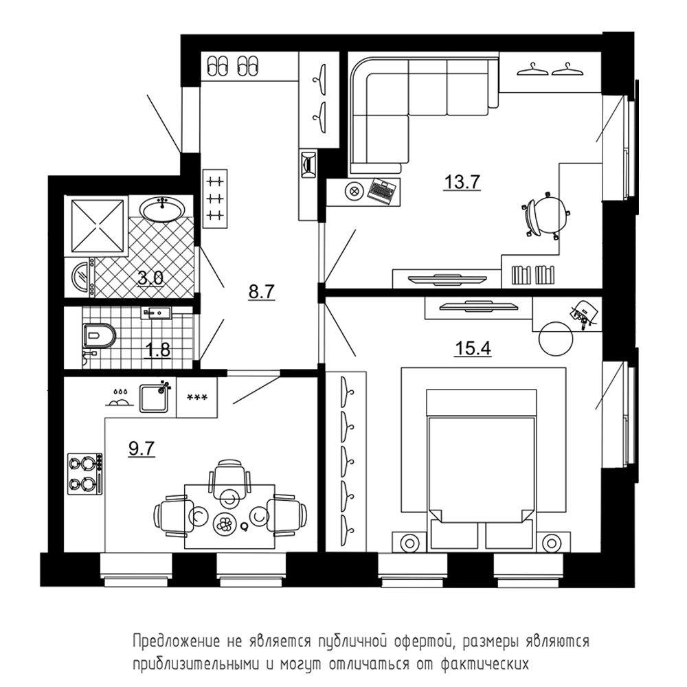 2-комнатная, 52 м² — ЖК ЖК Эталон на Неве
