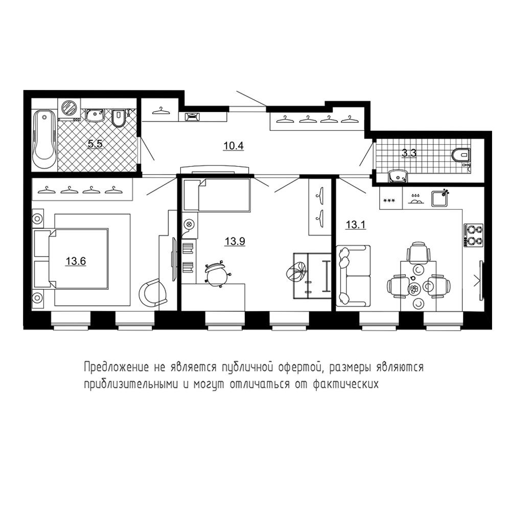 2-комнатная, 60 м² — ЖК ЖК Эталон на Неве