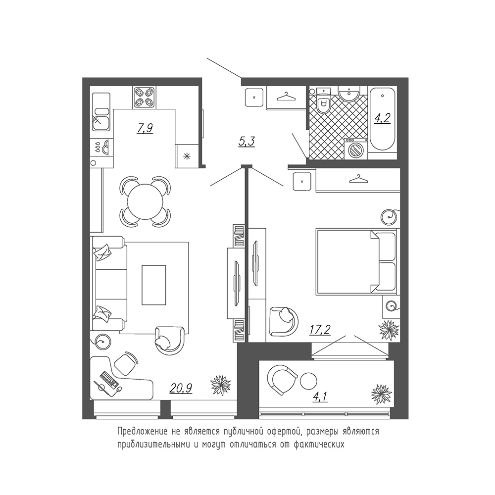 2-комнатная, 58 м² — ЖК ЖК Эталон на Неве
