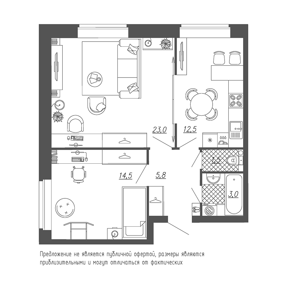 2-комнатная, 60 м² — ЖК ЖК Эталон на Неве