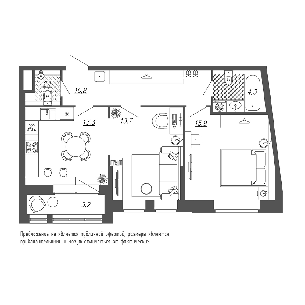 2-комнатная, 62 м² — ЖК ЖК Эталон на Неве