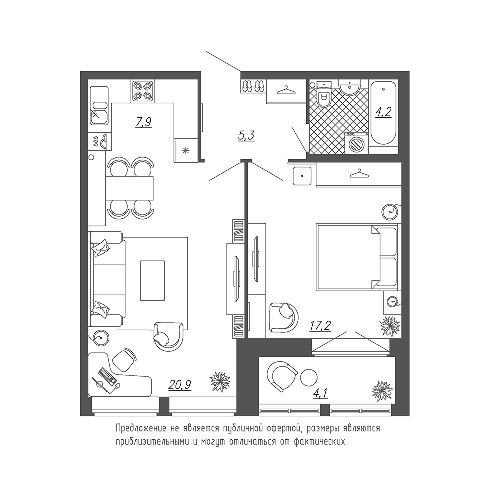 2-комнатная, 58 м² — ЖК ЖК Эталон на Неве