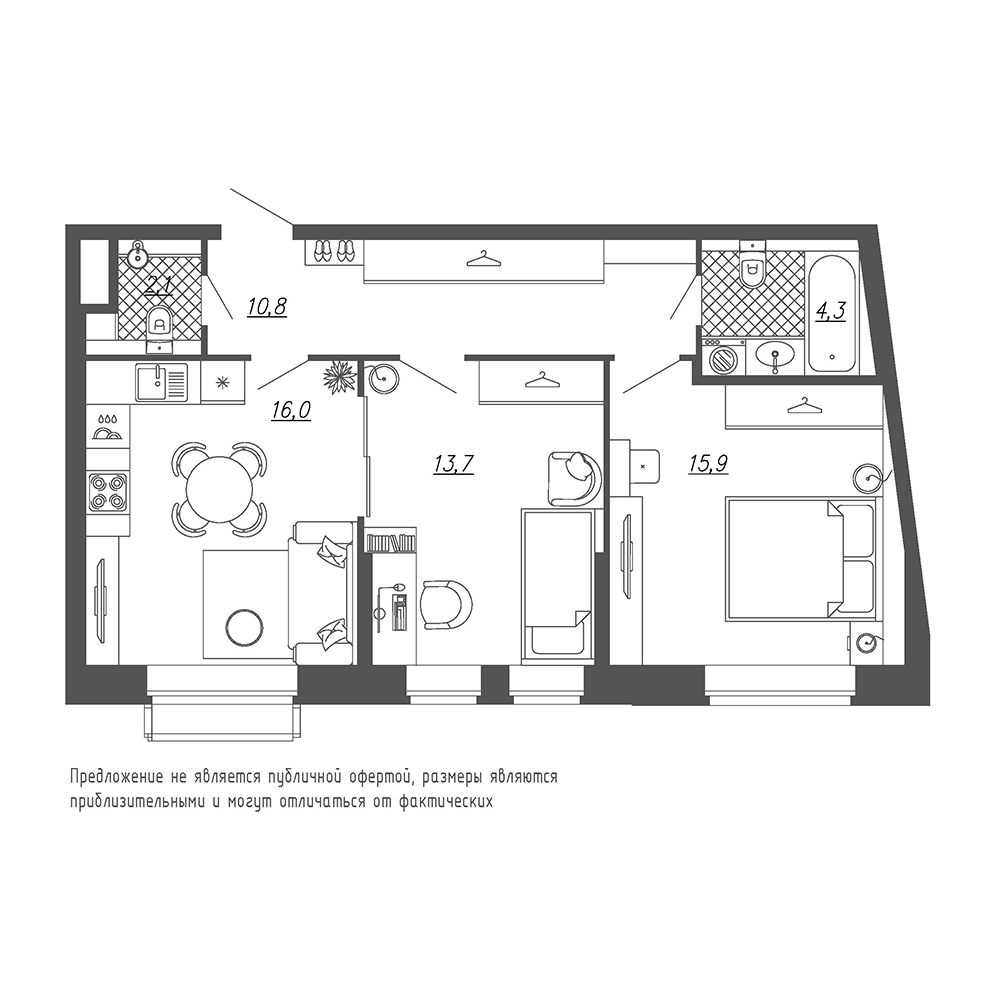 2-комнатная, 63 м² — ЖК ЖК Эталон на Неве