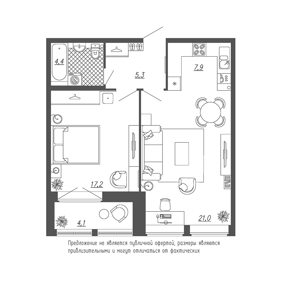 2-комнатная, 58 м² — ЖК ЖК Эталон на Неве