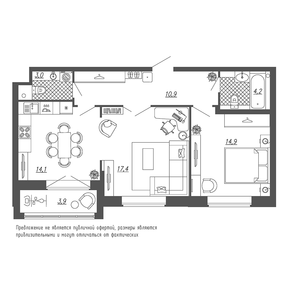 2-комнатная, 67 м² — ЖК ЖК Эталон на Неве