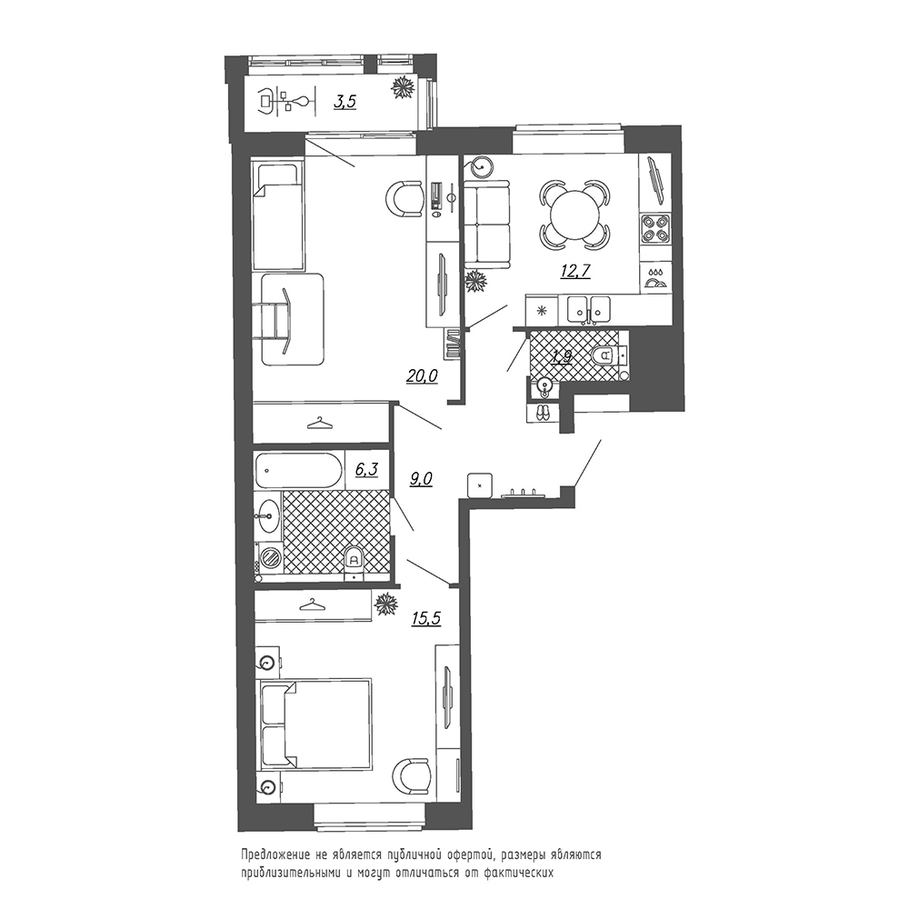 2-комнатная, 67 м² — ЖК ЖК Эталон на Неве