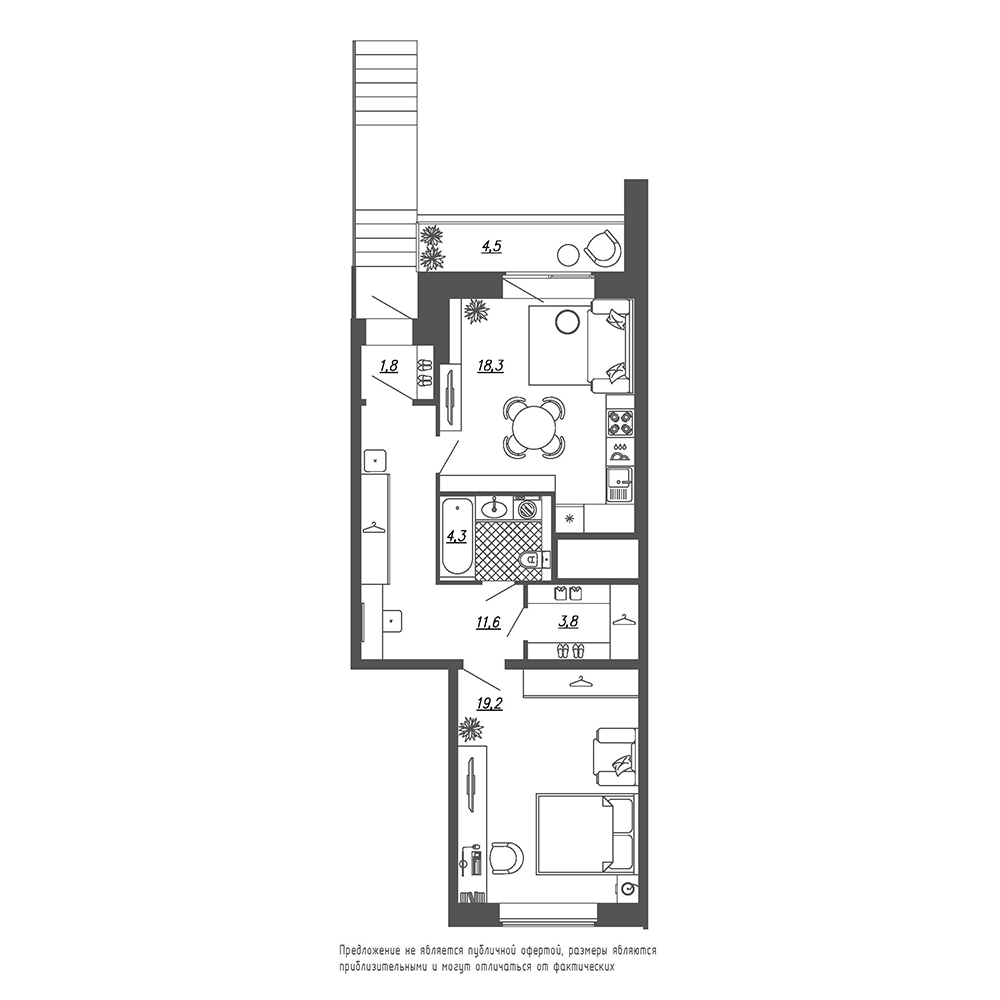 1-комнатная, 61 м² — ЖК ЖК Эталон на Неве